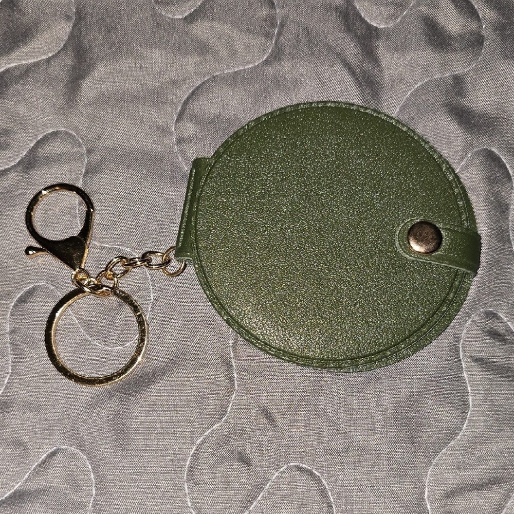 Black Leather Like Keychain with Double Round Mirror  Accessory